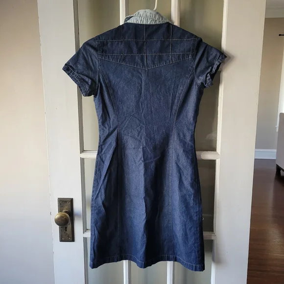 E & You Denim Mini Dress Size S Button Up Collard Short Sleeve Dress Y2K Western - Picture 7 of 11